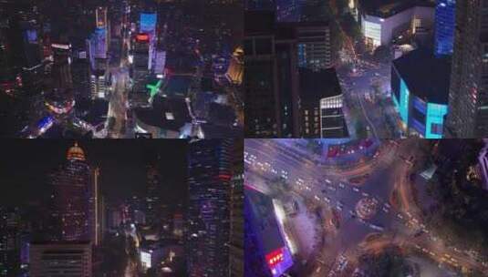 南京新街口夜景长焦航拍高清在线视频素材下载