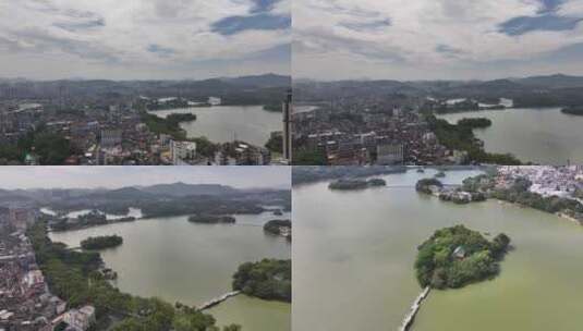 惠州西湖风景名胜区九曲桥航拍高清在线视频素材下载