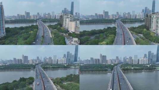 广州大桥航拍广州市车流交通高清在线视频素材下载