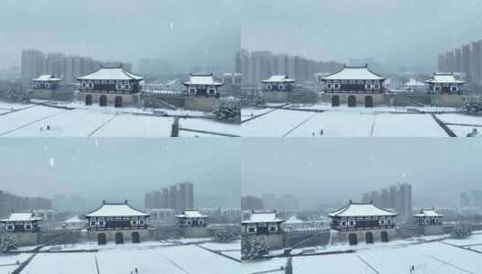 航拍洛阳定鼎门雪景高清在线视频素材下载