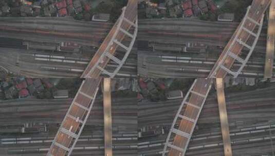 在湖南衡阳城市高架桥下穿梭的列车高清在线视频素材下载