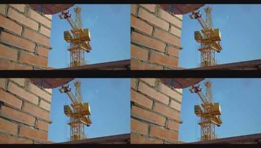 建筑工地塔吊机高清在线视频素材下载