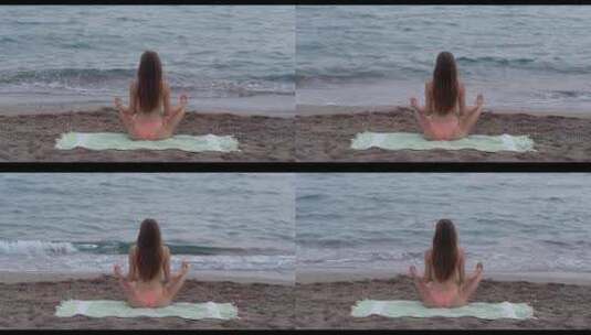 沙滩瑜伽美女高清在线视频素材下载