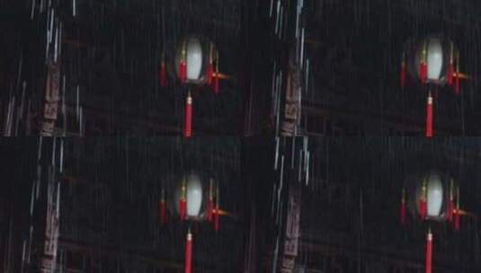 江南雨季雨滴古建筑灯笼空镜高清在线视频素材下载