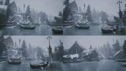 冬季2K的古代港口高清在线视频素材下载