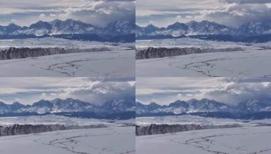 冬季新疆旅游天山阿勒泰安集海雪山峡谷雪原高清在线视频素材下载