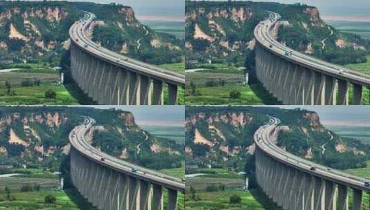航拍韩城京昆高速 芝川大桥 高速公路车流高清在线视频素材下载