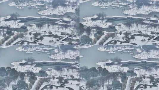 航拍瘦西湖景区园林大明寺观音山宋夹城雪景高清在线视频素材下载