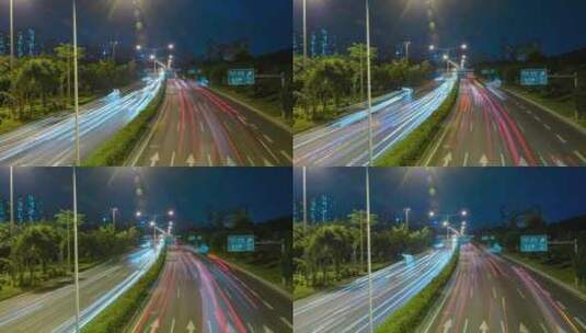 深圳夜晚城市公路道路繁忙车流灯轨延时高清在线视频素材下载