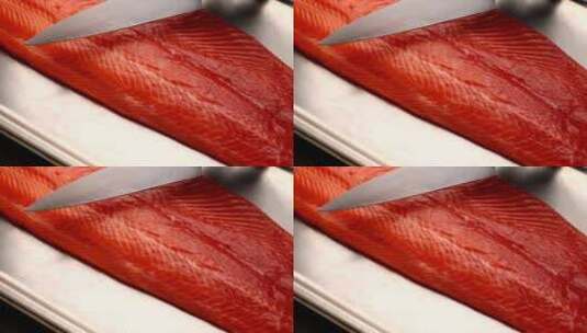 厨师在餐馆准备鲑鱼菜高清在线视频素材下载