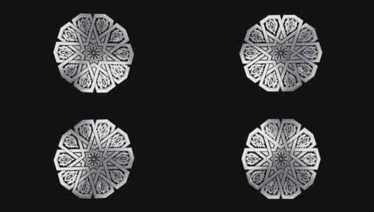 3D白银金属抽象装饰品图案伊斯兰阿拉伯环高清在线视频素材下载