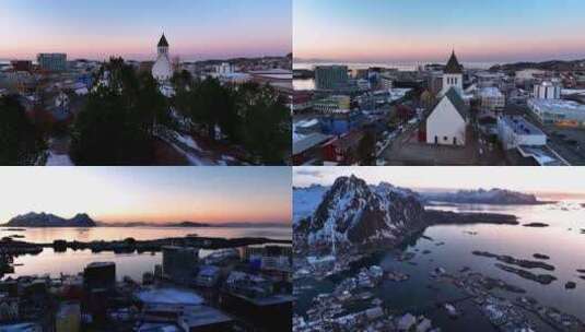4K航拍挪威斯沃尔韦尔小镇日出风光高清在线视频素材下载