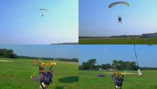 外国女孩滑翔伞成功落地高清在线视频素材下载