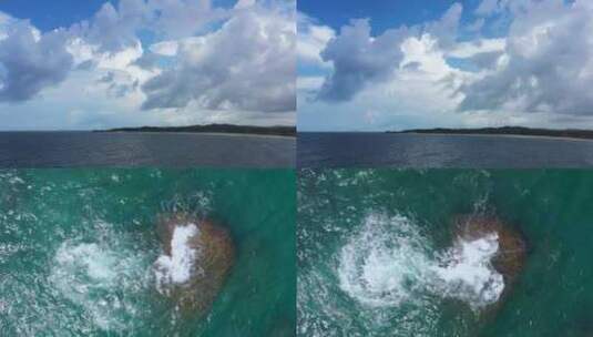 大海礁石浪花 航拍高清在线视频素材下载