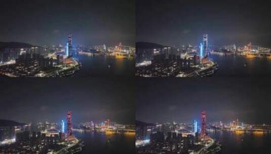 珠海中心大厦夜景航拍城市夜晚摩天大楼灯光高清在线视频素材下载