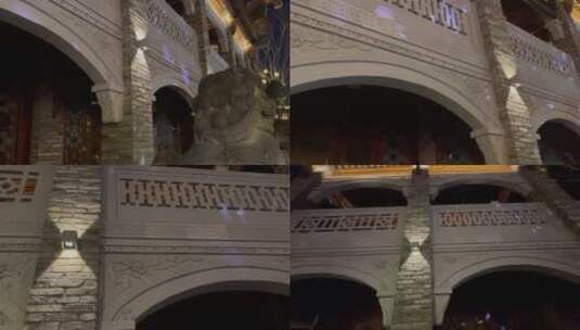 石狮子古建筑亮化灯光装饰高清在线视频素材下载
