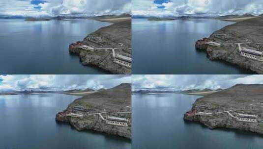 西藏日喀则普莫雍措蓝色边境高原湖泊航拍高清在线视频素材下载