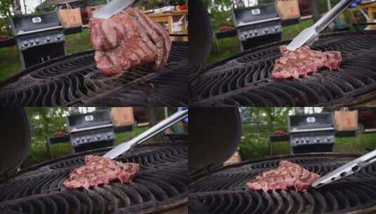 在烧烤架上用碳火烤肉高清在线视频素材下载