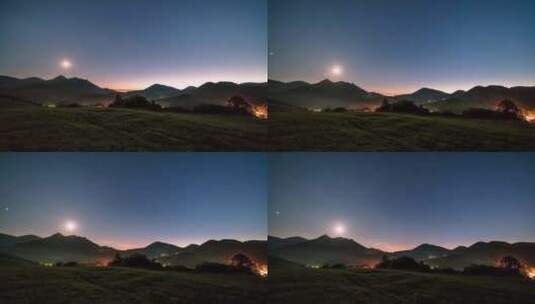 阿尔卑斯山乡村景观中的蓝色星空和月光高清在线视频素材下载