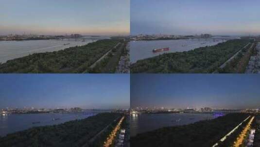 长江南京沿岸日转夜延时摄影高清在线视频素材下载