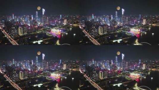 广州城市月亮夜景城市中秋节月亮升起来高清在线视频素材下载