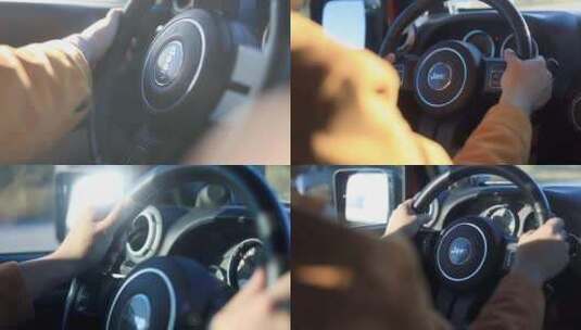 网约车司机开车司机驾驶车辆打方向盘特写高清在线视频素材下载