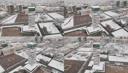 城市建筑上的雪高清在线视频素材下载