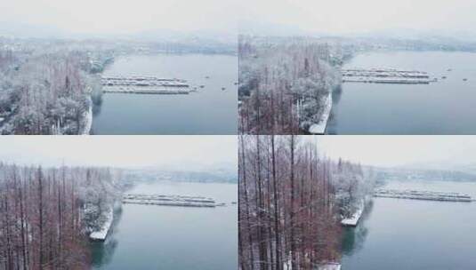 杭州西湖雪景杨公堤雪景浙江雪景游船码头高清在线视频素材下载