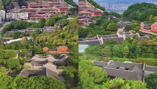 古建屋顶俯瞰绿意环绕景象高清在线视频素材下载