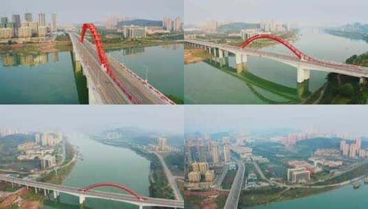 重庆合川涪江四桥航拍高清在线视频素材下载