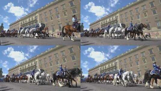 斯德哥尔摩王宫前的马队高清在线视频素材下载