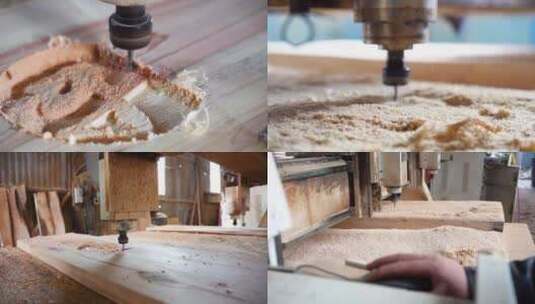 木材加工生产制造数控机床木材雕刻高清在线视频素材下载