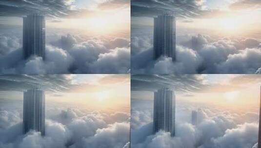 城市高空云层穿梭高清在线视频素材下载