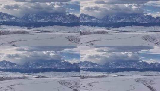 冬季新疆旅游天山阿勒泰安集海雪山峡谷雪原高清在线视频素材下载