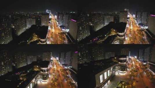杭州钱塘新区金沙大道高沙路夜景航拍高清在线视频素材下载