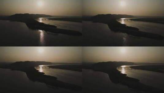 夕阳里的邙山伊洛河和黄河交汇处高清在线视频素材下载