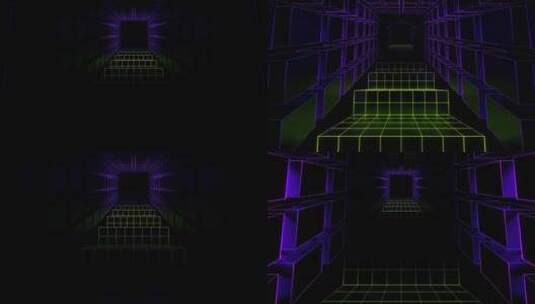 紫色和石灰霓虹灯赛博朋克楼梯背景Vj循环高清在线视频素材下载