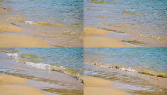 大海海岛海浪浪花冲刷沙滩升格特写高清在线视频素材下载