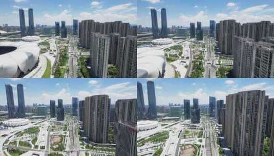 杭州滨江奥体中心高楼大厦航拍高清在线视频素材下载