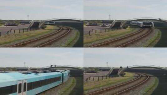 特写铁轨上形式的火车动车电车高清在线视频素材下载