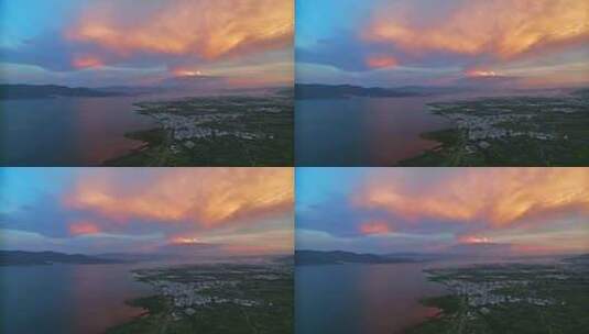 大理洱海夕阳HDR航拍高清在线视频素材下载