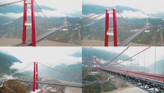 318川藏线大渡河大桥航拍高清在线视频素材下载