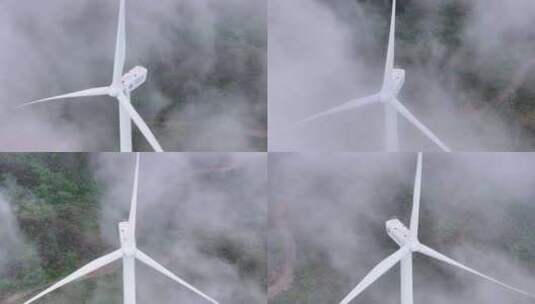 航拍云海中的风电机高清在线视频素材下载