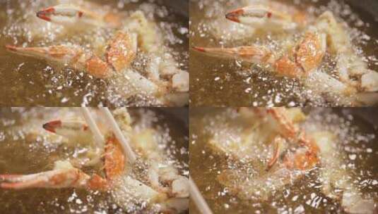 肉蟹煲油炸梭子蟹高清在线视频素材下载