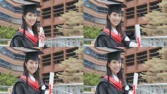 穿毕业礼服拿文凭的女生高清在线视频素材下载