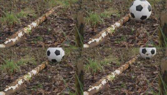 足球落在地上生锈的柱子旁边高清在线视频素材下载