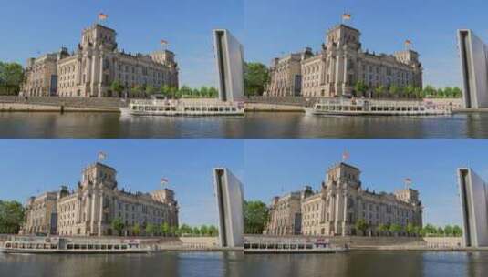 轮船经过德国国会大厦高清在线视频素材下载