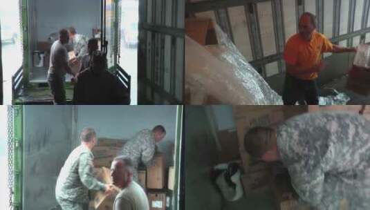 警卫队在大风暴期间提供食物救济高清在线视频素材下载