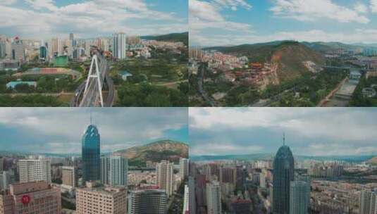 青海省西宁市中心广场城市航拍高清在线视频素材下载