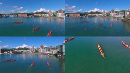 毛里求斯华人华裔端午节赛龙舟比赛高清在线视频素材下载